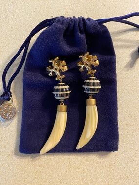 Tory Burch Roxanne Gold Logo Horn Drop Earrings